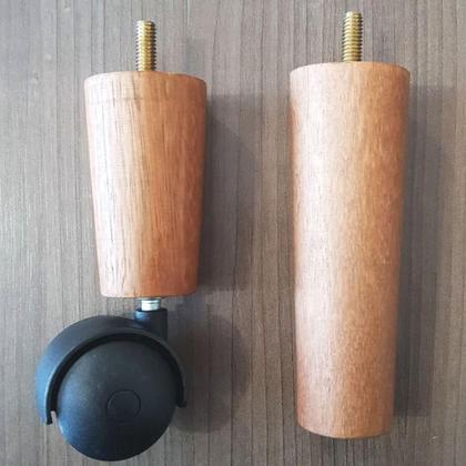 Imagem de Conjunto 8 Pés de Cama Box Casal com 5 Pés Palitos Fixos e 3 Rodízios Madeira e Polipropileno Mel