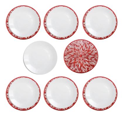 Imagem de Conjunto 8 Pratos Branco Suflair Vermelho Mesa Posta Servir