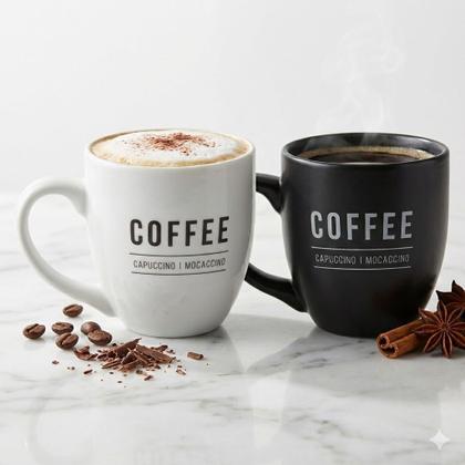Imagem de Conjunto 8 Unidades Caneca 300ml Porcelana Preta & Branca Café Da manhã
