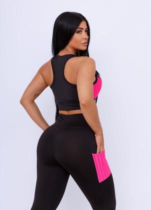 Imagem de Conjunto Academia Cropped Com Bojo + Calça Legging Com Bolso