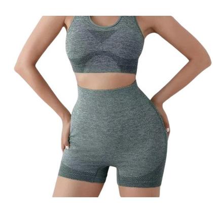 Imagem de Conjunto Academia  Feminino Fitenss Short Sem Costura Empina Bumbum + Top Bojo Removivel