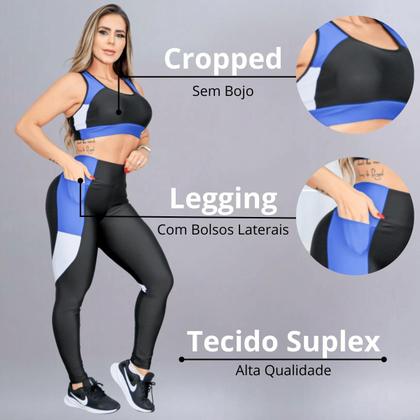 Imagem de Conjunto Academia Feminino Fitness com Calça Legging e Cropped sem Bojo