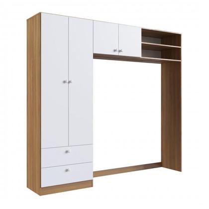 Imagem de Conjunto Aconchego Berço Americano c/Colchão e Guarda Roupa - Branco/Nogal