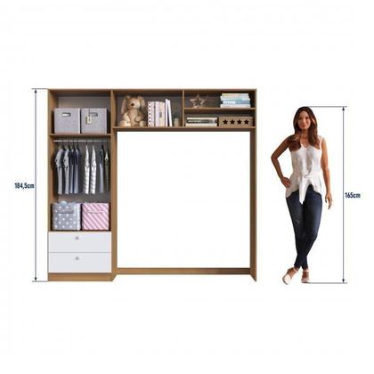 Imagem de Conjunto Aconchego Berço Americano c/Colchão e Guarda Roupa - Branco/Nogal