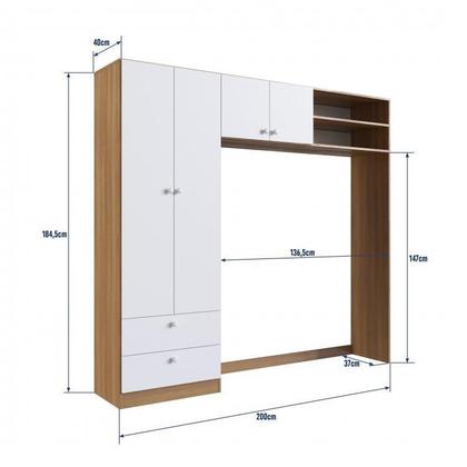 Imagem de Conjunto Aconchego Berço Americano c/Colchão e Guarda Roupa - Branco/Nogal