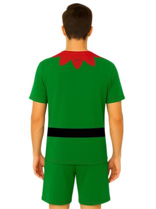 Imagem de Conjunto Adulto Fantasia Temática Duende Ajudante de Papai Noel Com Camiseta e Short