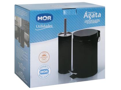Imagem de Conjunto Ágata Lixeira 3 Litros e Escova Higiênica Preta 8335 MOR