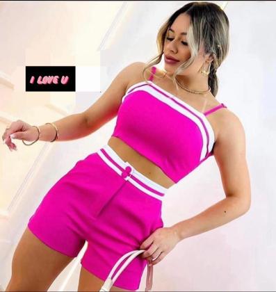 Imagem de Conjunto alfaiataria cropped e shorts moda verão