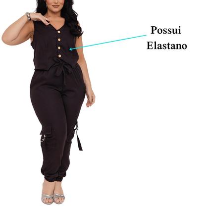 Imagem de Conjunto Alfaiataria Feminino Calça e Cropped Colete Social Blusa Plus Size Elegante Jogger Casual