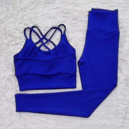 Imagem de Conjunto Ana Ruga Texturizado Para Academia Calça Legging Cintura Alta e Top Alças Cruzadas Com Bojo