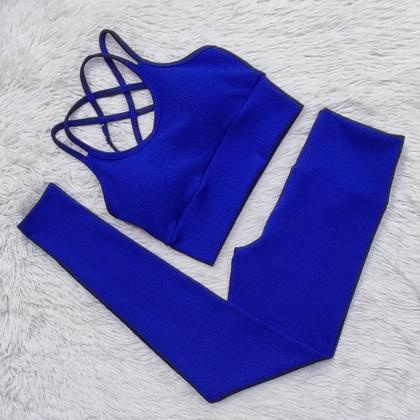 Imagem de Conjunto Ana Ruga Texturizado Para Academia Calça Legging Cintura Alta e Top Alças Cruzadas Com Bojo
