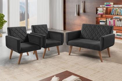 Imagem de Conjunto Anabelle 2 Poltronas de 1 Lugar 1 Poltrona 2 Lugares Braço Unidecor