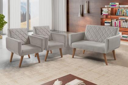 Imagem de Conjunto Anabelle 2 Poltronas de 1 Lugar 1 Poltrona 2 Lugares Braço Unidecor