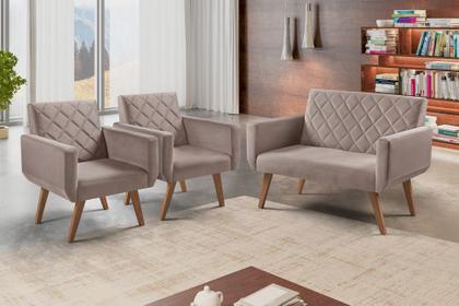 Imagem de Conjunto Anabelle 2 Poltronas de 1 Lugar 1 Poltrona 2 Lugares Braço Unidecor