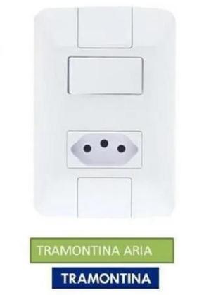 Imagem de Conjunto Aria 1 Tomada 10a 3 Pinos + 1 Interruptor Simples
