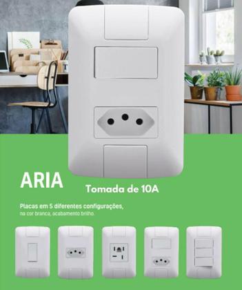 Imagem de Conjunto Aria 1 Tomada 10a 3 Pinos + 1 Interruptor Simples