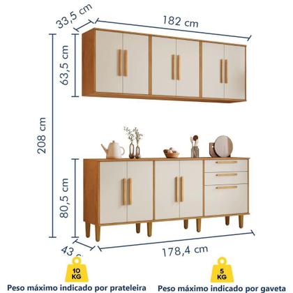 Imagem de Conjunto Armário Aéreo e Balcão Lorena 11 Portas 2 Gavetas Nature Off Kaiki Móveis