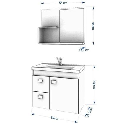 Imagem de Conjunto Armário Para Banheiro 100% MDF Isa Com Espelheira E Pia Mgm Móveis Amêndoa/Off White