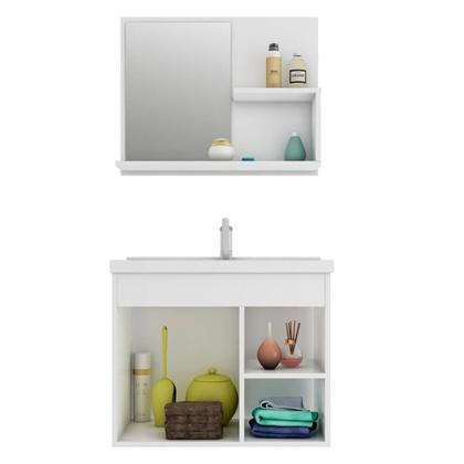 Imagem de Conjunto Armário Para Banheiro 100% MDF Isa Com Espelheira E Pia Mgm Móveis Amêndoa/Off White