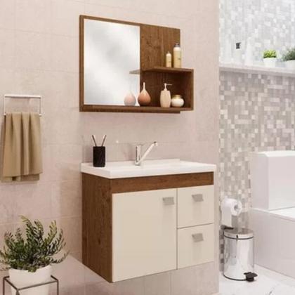 Imagem de Conjunto Armário Para Banheiro 100% MDF Isa Com Espelheira E Pia Mgm Móveis Amêndoa/Off White
