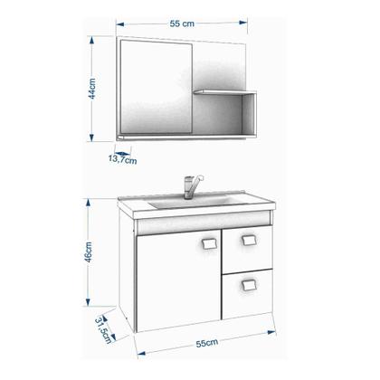 Imagem de Conjunto Armário Para Banheiro 100% MDF Isa Com Espelheira E Pia Mgm Móveis Branco 