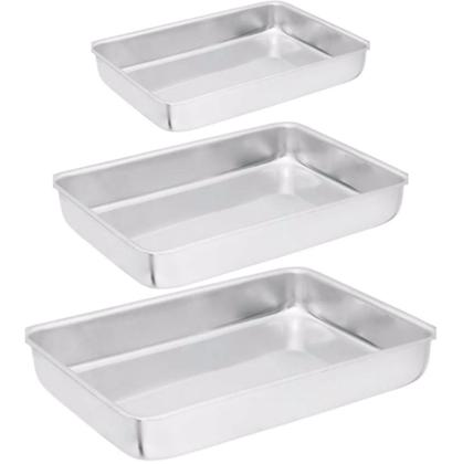 Imagem de Conjunto Assadeira Retangular de Alumínio Polido 3 Peças
