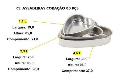 Imagem de Conjunto Assadeiras Coração Polida Com 3 Peças