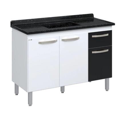 Imagem de Conjunto Balcão De Cozinha Com Pia Mármore Sintético 2 Porta Branco