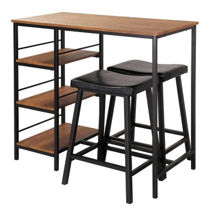 Imagem de Conjunto Bancada Balcão com 2 Bancos e 3 Nichos Wilbur Preto e Amêndoa