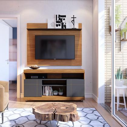 Imagem de Conjunto Bancada Norman com Painel Yates Noce Milano/ Preto Fosco para TV 55 Polegadas