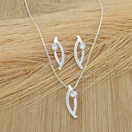 Imagem de Conjunto Banhado a Prata Liso Com Pedras Bijou Art