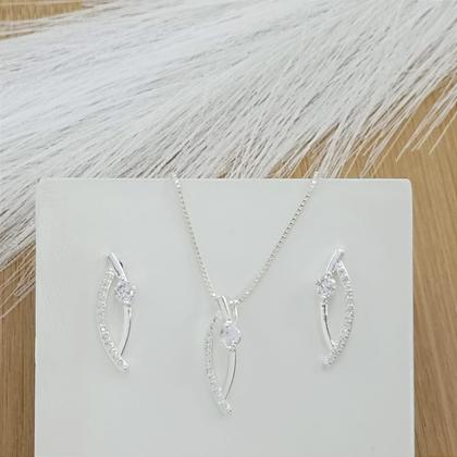 Imagem de Conjunto Banhado a Prata Liso Com Pedras Bijou Art