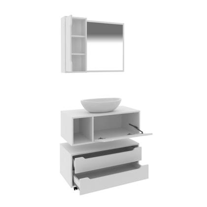 Imagem de Conjunto Banheiro com Gabinete Suspenso 1 Gaveta Espelheira Armário com Rodízio Tecno Mobili