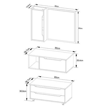 Imagem de Conjunto Banheiro com Gabinete Suspenso 1 Gaveta Espelheira Armário com Rodízio Tecno Mobili