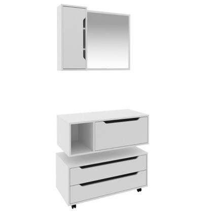 Imagem de Conjunto Banheiro com Gabinete Suspenso 1 Gaveta Espelheira Armário com Rodízio Tecno Mobili