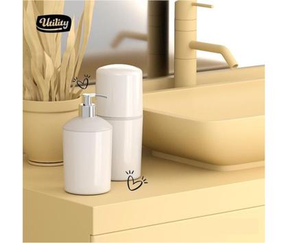 Imagem de Conjunto Banheiro Dispenser Sabonete Líquido Porta Escova De Dente Pia Rosa - 1099.1 Utility