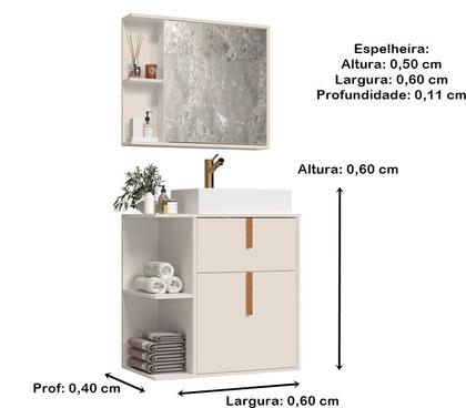 Imagem de Conjunto Banheiro Espelheira e Armario Argos com Cuba cor Off White / Nature - Comprar Móveis em Casa