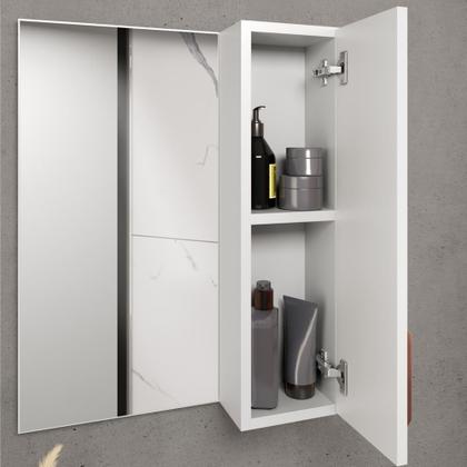 Imagem de Conjunto Banheiro Gabinete Com Pés 50cm Lavatório e Armário Allegra B06 Branco - Lyam Decor