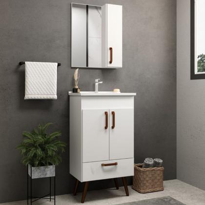 Imagem de Conjunto Banheiro Gabinete Com Pés 50cm Lavatório e Armário Allegra B06 Branco - Lyam Decor