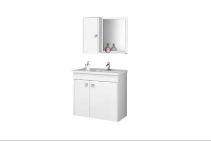 Imagem de Conjunto Banheiro Munique Bechara Várias Cores Kit Gabinete Com 2 Portas e Cuba e Armário C Espelho