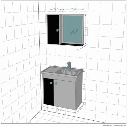 Imagem de Conjunto Banheiro Munique Bechara Várias Cores Kit Gabinete Com 2 Portas e Cuba e Armário C Espelho