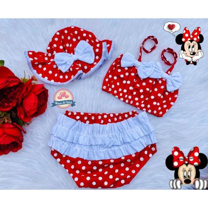 Imagem de Conjunto Banho De Sol Moda Praia Bebe Bunda Rica Croped + Chapeu + Calcinha Biquini