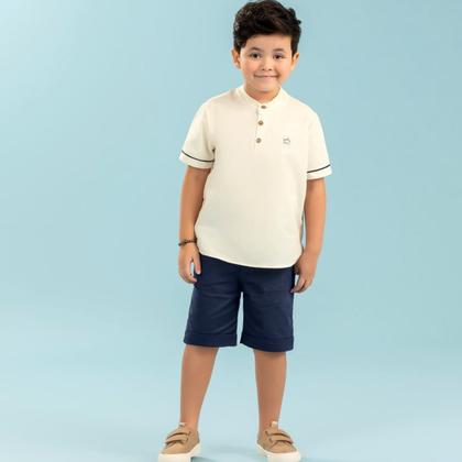 Imagem de Conjunto Bata Infantil e Bermuda Sarja -  Azul claro e Branco - Glinny