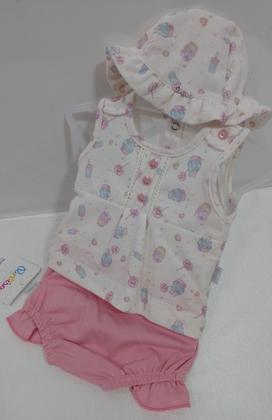 Imagem de Conjunto Bata + Shorts + Chapeu Bebê Menina Paraiso Rf 13890