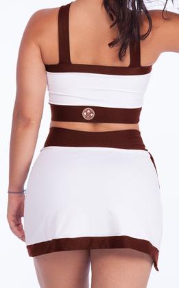Imagem de Conjunto Beach Tennis Bicolor Tecido leve Canelado Short Saia Cintura Alta Top Em X Com Bojo