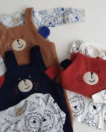 Imagem de Conjunto bebê 2 peças  macacão urso e camiseta manga longa