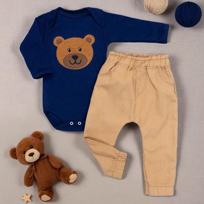 Imagem de Conjunto Bebê Body Bordado Urso Marinho com Calça Ecolinho