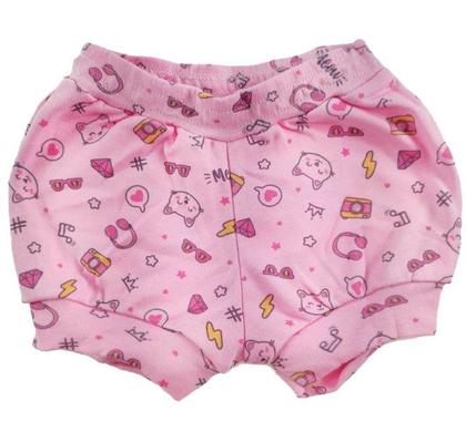 Imagem de Conjunto bebê body curto branco estampa gata e shorts rosa estamapado