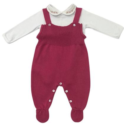 Imagem de Conjunto Bebê em Tricô com Salopete e Casaquinho de Bolinhas