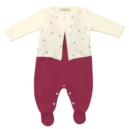 Imagem de Conjunto Bebê em Tricô com Salopete e Casaquinho de Bolinhas